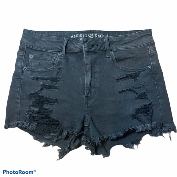 American Eagle Outfitters Pants - AMERICAN EAGLE HI-RISE BLACK RIPPED JEAN SHORTS